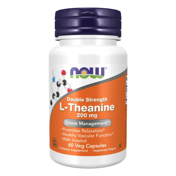 NOW Foods L-Teanīns 200mg relaksācijai, modrībai un koncentrēšanās spējām (60 kapsulas)